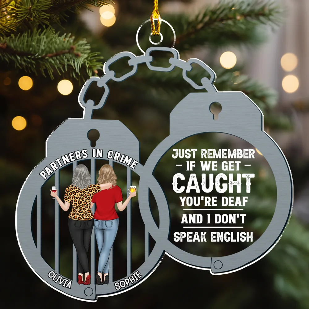 Funny Bestie Acrylic Ornament With Partners In Crime Artwork Cute Friend Gift For Christmas Tree Or Year Round Display - Image 4