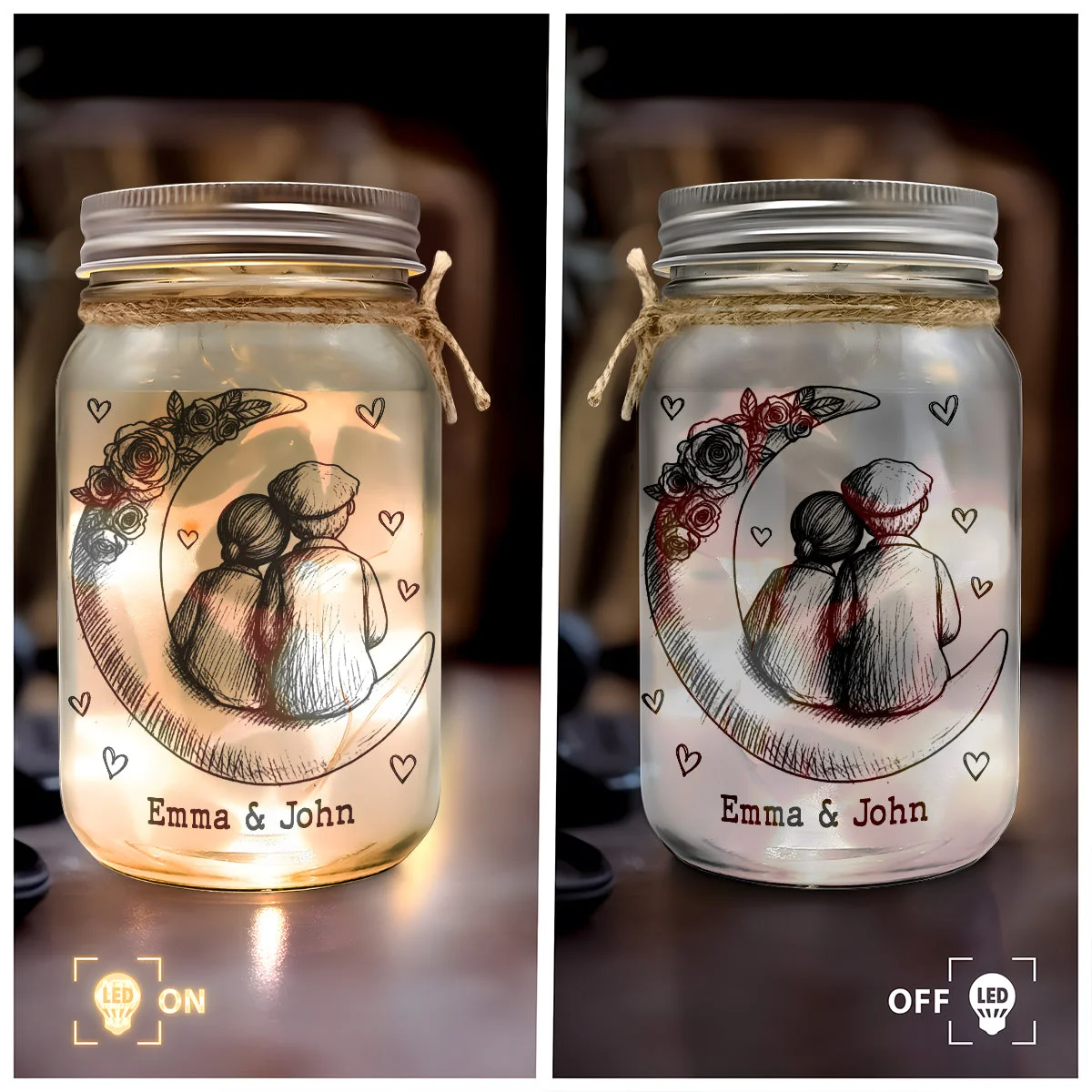Personalized Glass Mason Jar Light with Moon Couple Design – Romantic I Love You To The Moon And Back Unique Gift - Image 6
