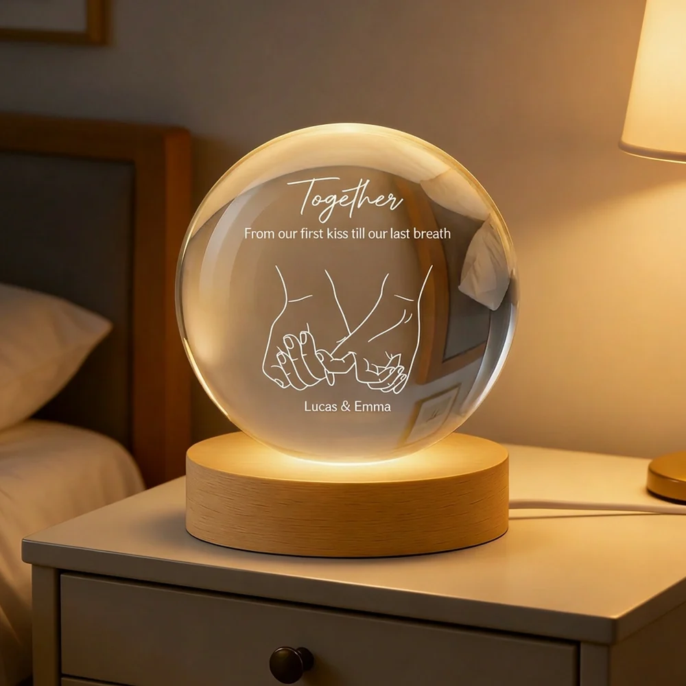 Personalized Globe Lamp for Couples with Holding Hands Line Art, Romantic Bedroom Light, Unique Anniversary Gift