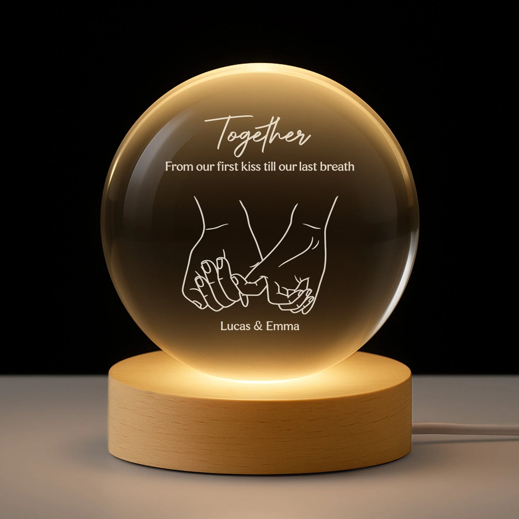Personalized Globe Lamp for Couples with Holding Hands Line Art, Romantic Bedroom Light, Unique Anniversary Gift - Image 2