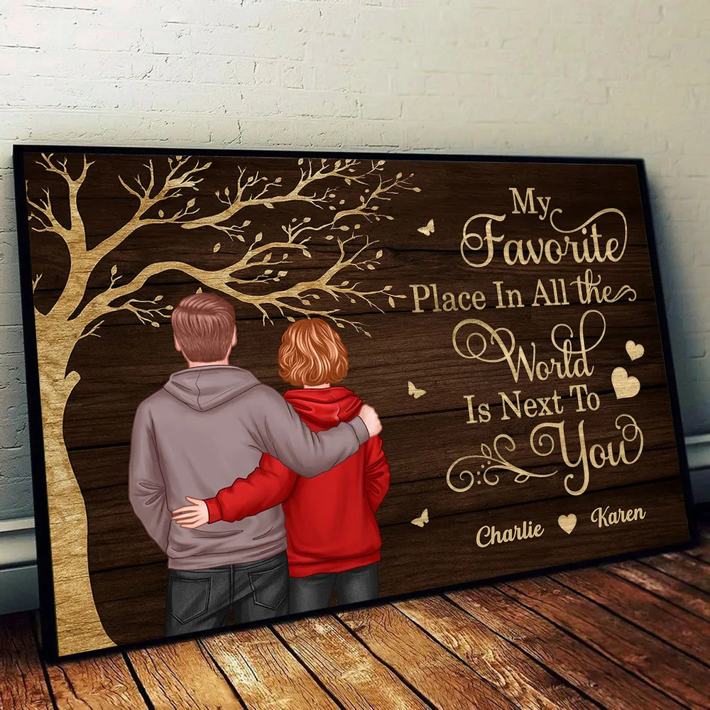 Personalized Couple Poster Wall Art – My Favorite Place in All the World Is Next to You – Romantic Unique Gift for Partner - Image 7