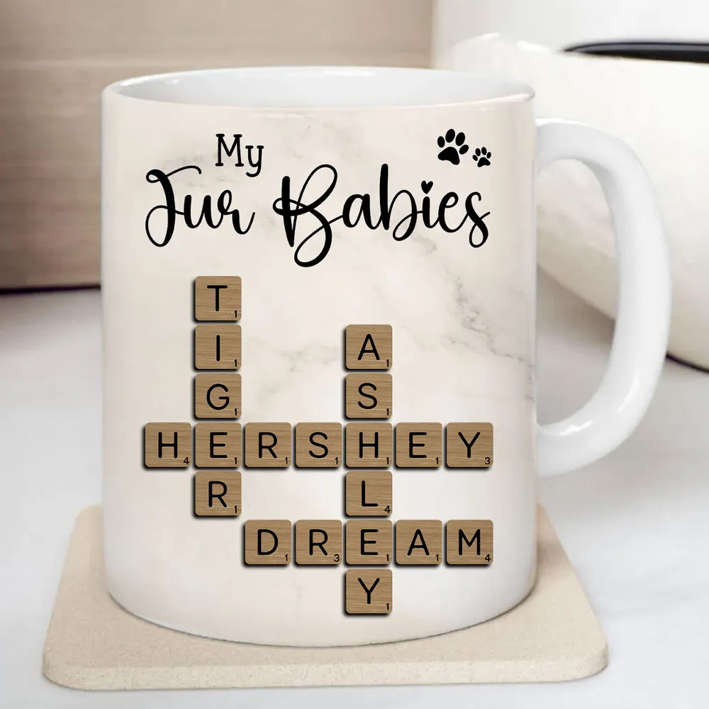 Personalized White Ceramic Mug for Fur Babies Lovers with Crossword Pet Names, Cute Unique Gift for Dog or Cat Mom - Image 9
