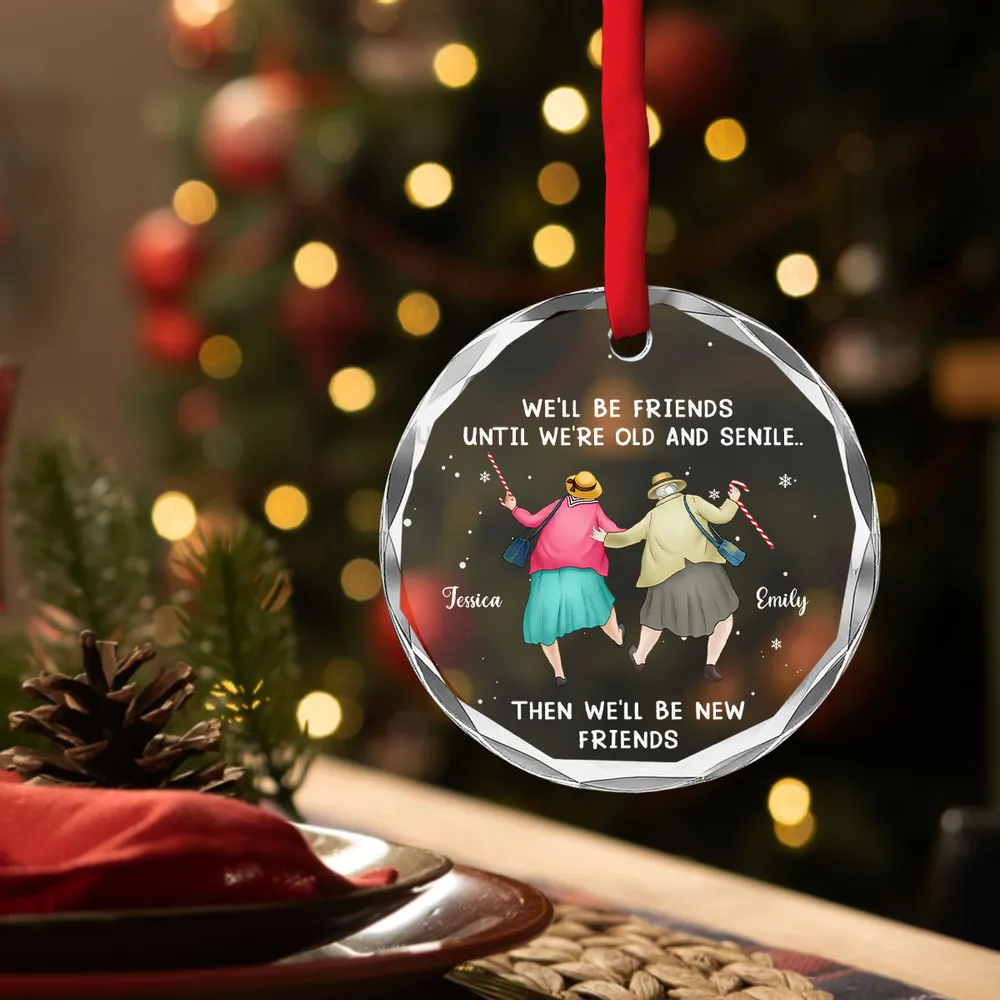 Personalized Crystal Ornament for Best Friends – Funny Old-Lady Design, Festive Tree Decor & Unique Friendship Gift - Image 4
