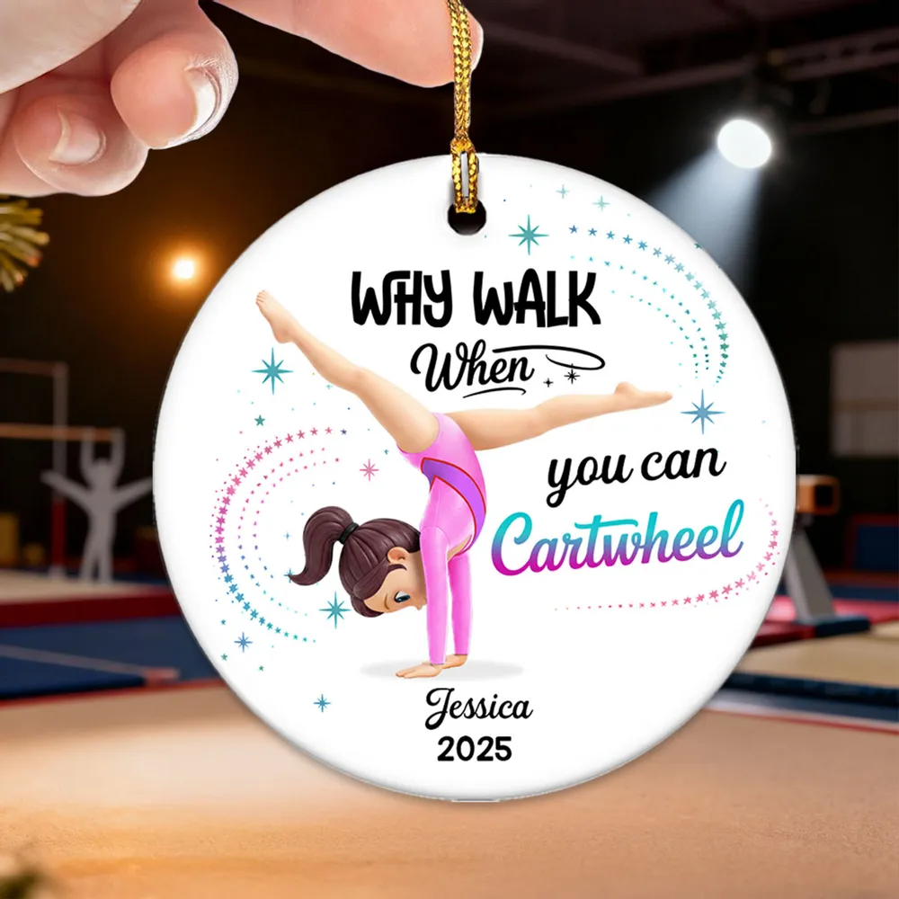 Ceramic Ornament Personalized for a Gymnast, Why Walk When You Can Cartwheel Keepsake, Sweet Holiday Gift - Image 4