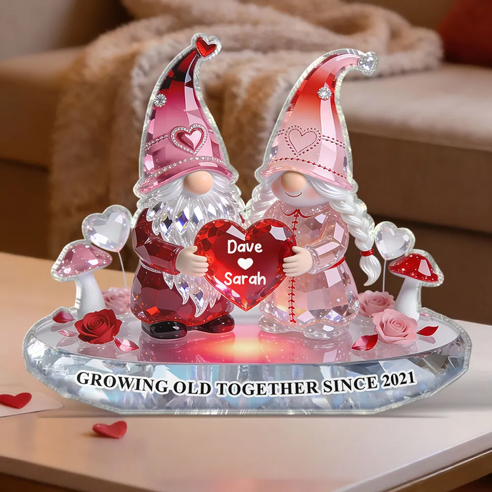 Shaped Acrylic Block Plaque for Couples, Personalized Gnome Love Keepsake, Cozy Home Accent, Unique Gift for Wife or Husband - Image 4