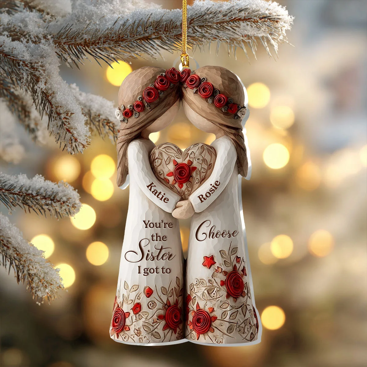 Acrylic Ornament Personalized Sister Gift, Heartwarming Sisters Hugging Heart Design for Holiday Home Decoration, Unique Keepsake - Image 2