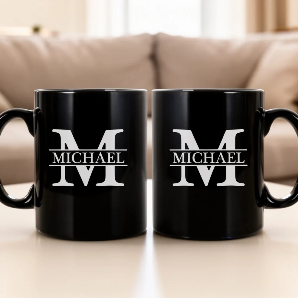 Custom Name Full Color Mug with Bold White Monogram, Office Desk Coffee Time Favorite, Thoughtful Unique Gift for Him