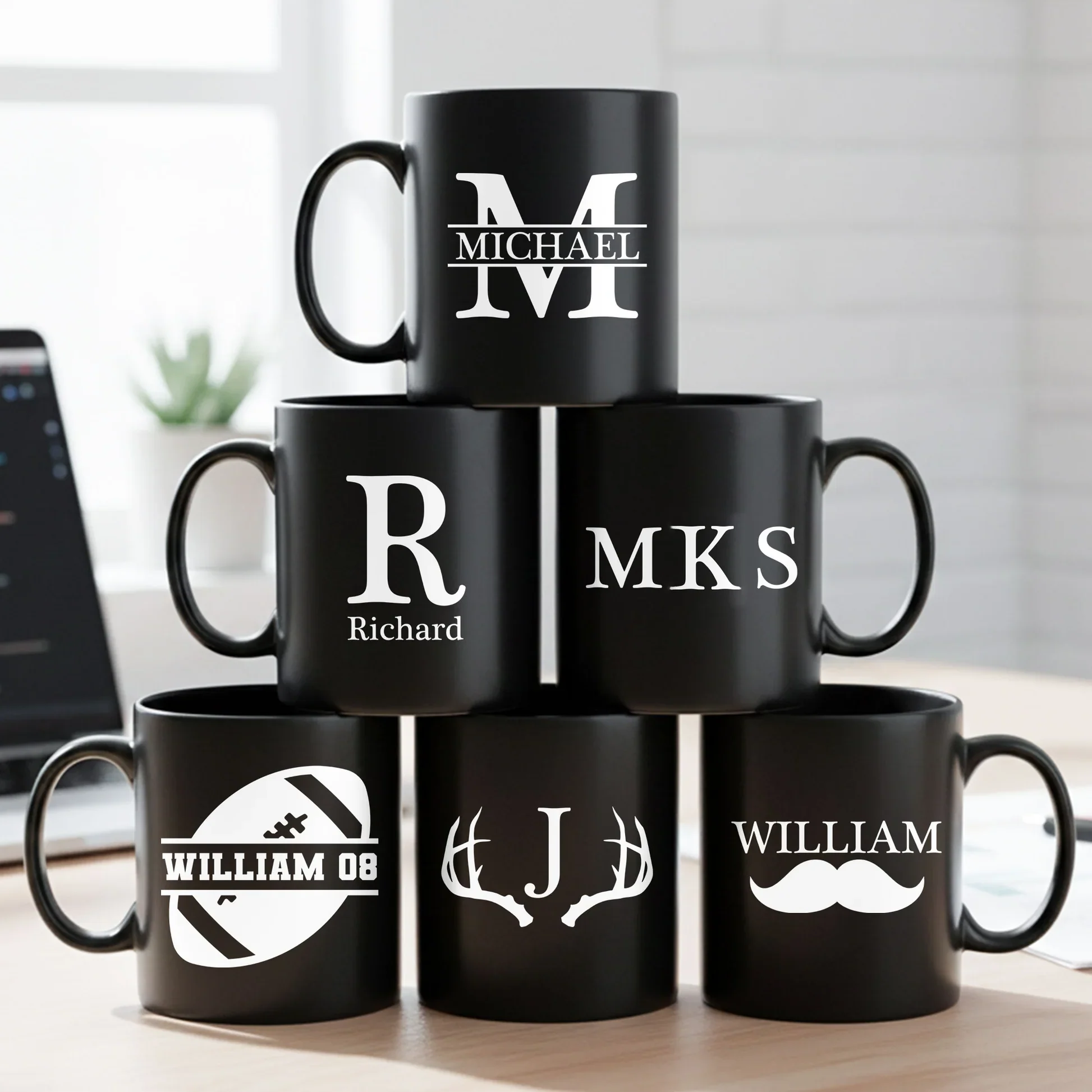 Custom Name Full Color Mug with Bold White Monogram, Office Desk Coffee Time Favorite, Thoughtful Unique Gift for Him - Image 2