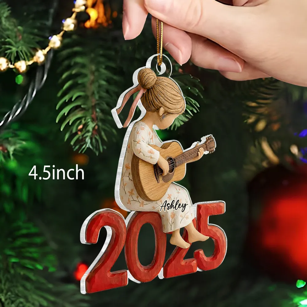 Personalized Acrylic Ornament Girl Playing Guitar Holiday Decor, Cute Keepsake Gift For Music Lover - Image 2