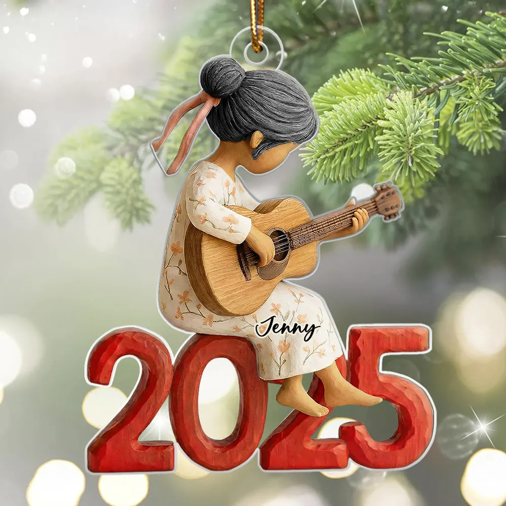 Personalized Acrylic Ornament Girl Playing Guitar Holiday Decor, Cute Keepsake Gift For Music Lover - Image 6