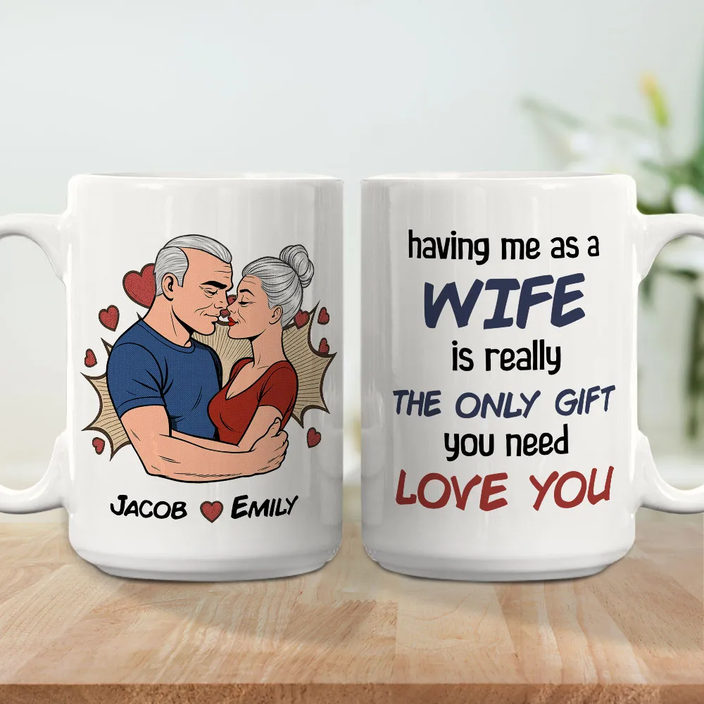 Personalized Wife Gift White Ceramic Mug with Kissing Couple Illustration, The Only Gift You Need, Unique Romantic Gift - Image 3