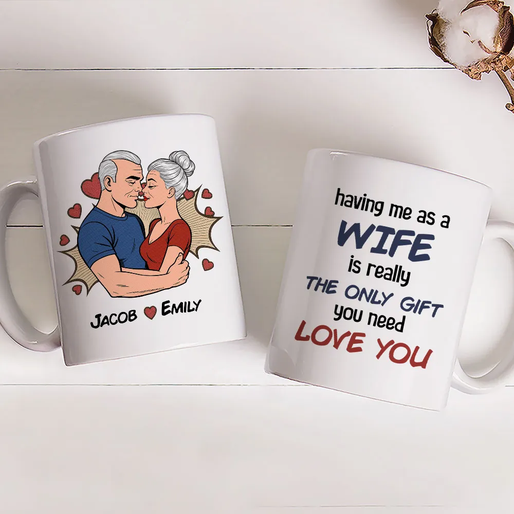 Personalized Wife Gift White Ceramic Mug with Kissing Couple Illustration, The Only Gift You Need, Unique Romantic Gift - Image 5