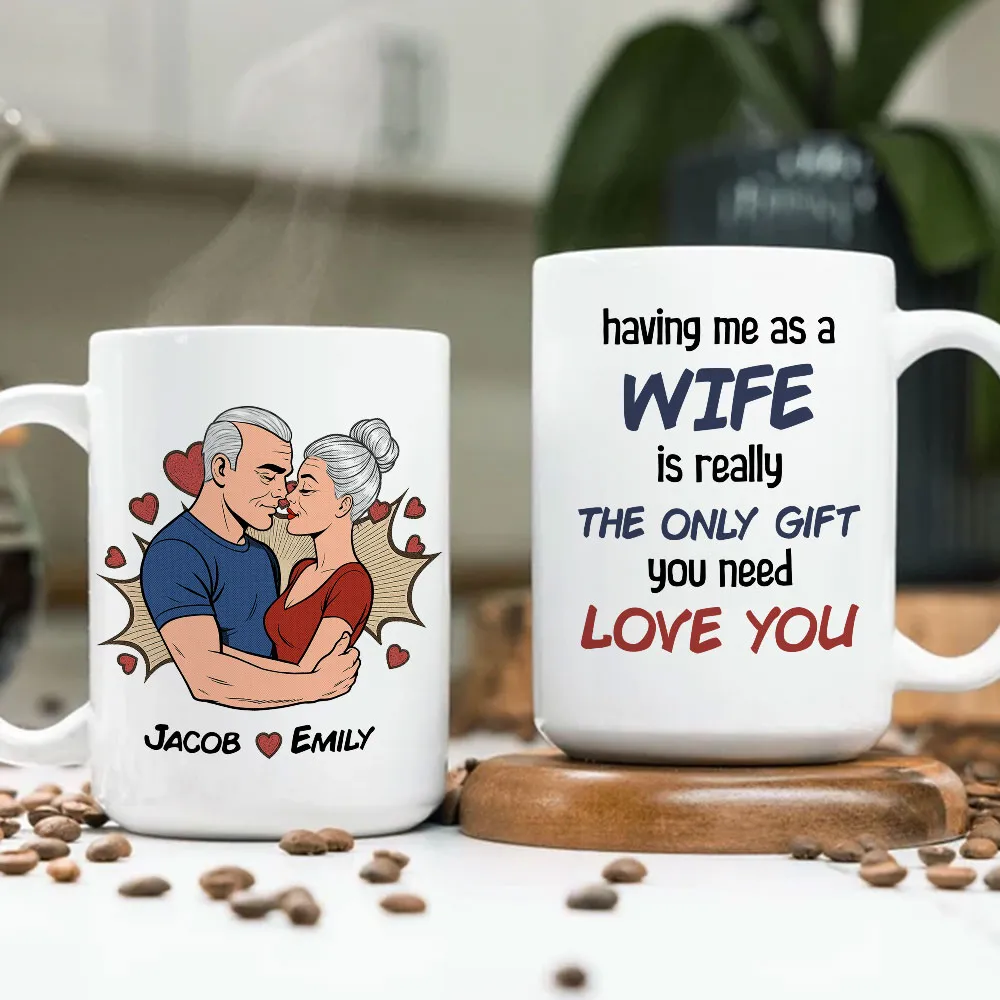 Personalized Wife Gift White Ceramic Mug with Kissing Couple Illustration, The Only Gift You Need, Unique Romantic Gift - Image 6