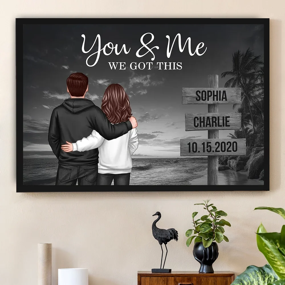 You & Me We Got This Personalized Poster, Sunset Beach Couple Wall Decor, Heartwarming Keepsake, Creative Gift