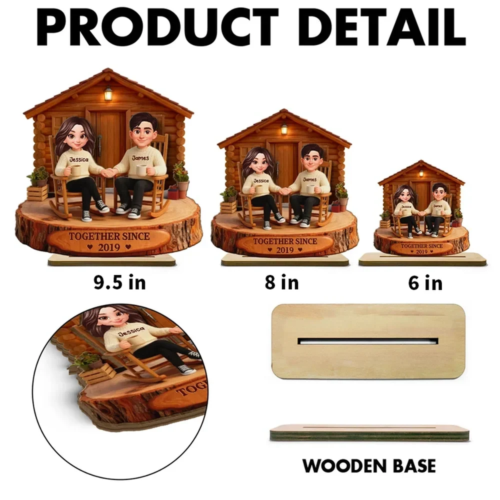 2-Layer Wooden Plaque Personalized Couple Cabin Scene Growing Old Together Style for Living Room Display Heartwarming Unique Gift - Image 4