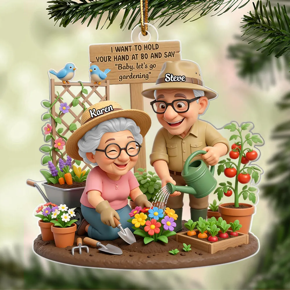Acrylic Ornament 'Baby, let's go gardening' Sweet Old Couple Garden Scene Keepsake Unique Christmas Gift for Him & Her - Image 5