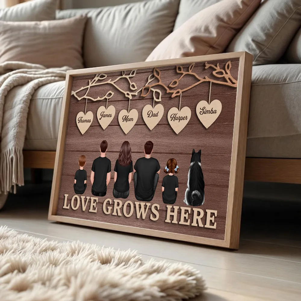 Personalized Family Tree Poster with Heart Name Tags, Rustic Wood Look Wall Art, Unique Gift for Mom Dad & Family - Image 3