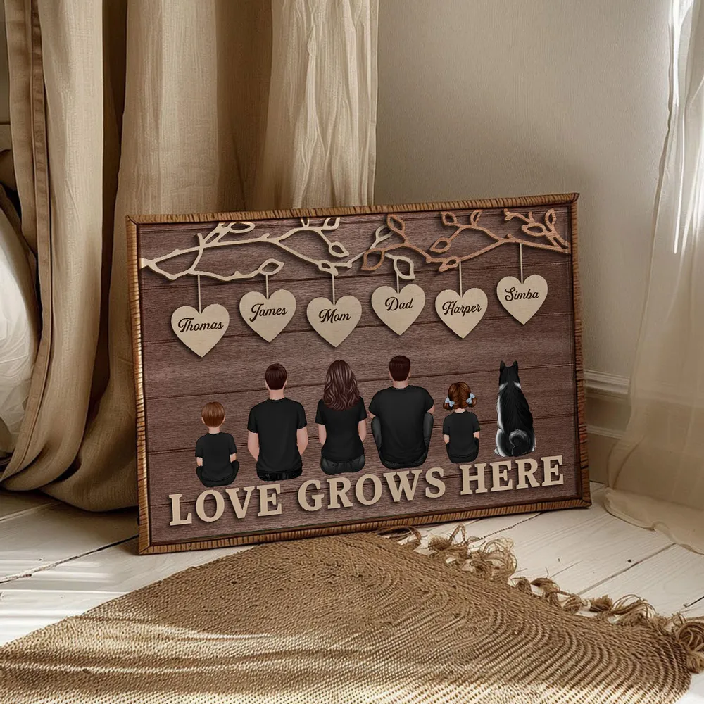 Personalized Family Tree Poster with Heart Name Tags, Rustic Wood Look Wall Art, Unique Gift for Mom Dad & Family - Image 5