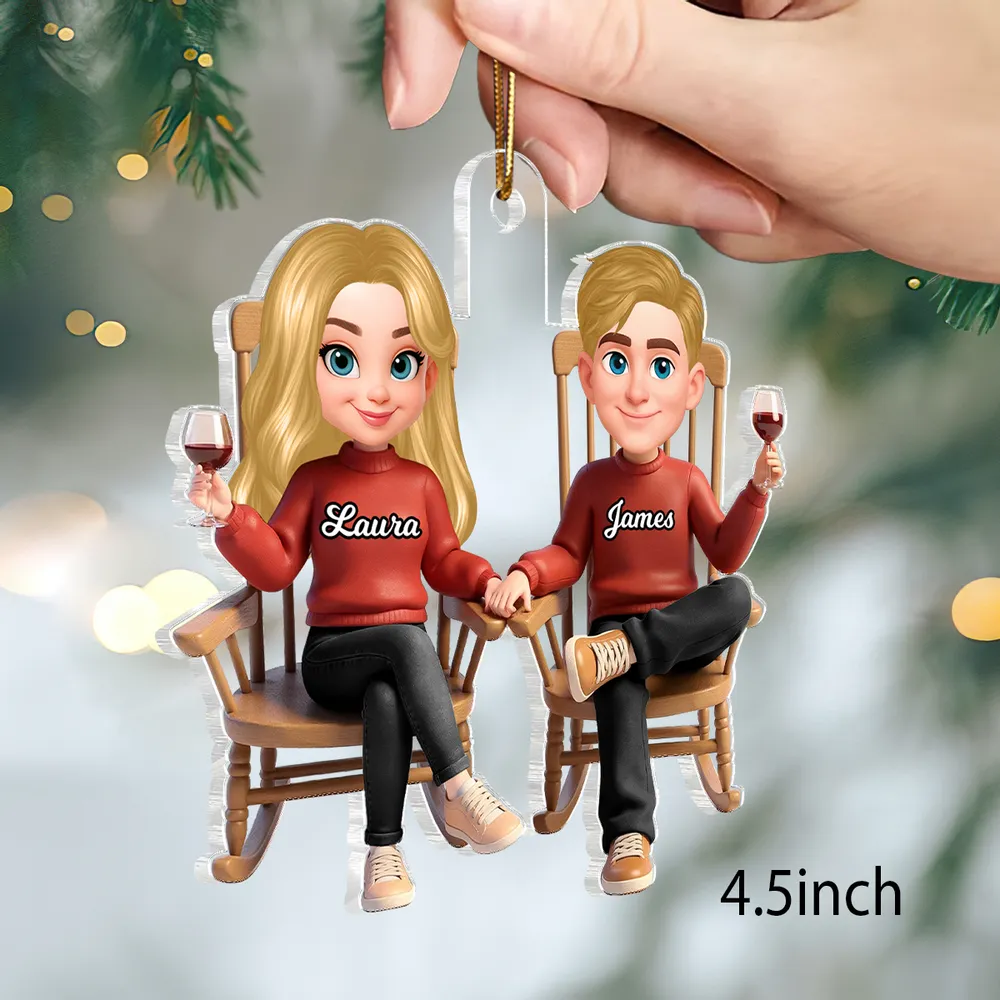 Personalized Acrylic Ornament Cartoon Couple Holding Hands in Rocking Chairs Unique Gift for Him & Her - Image 2