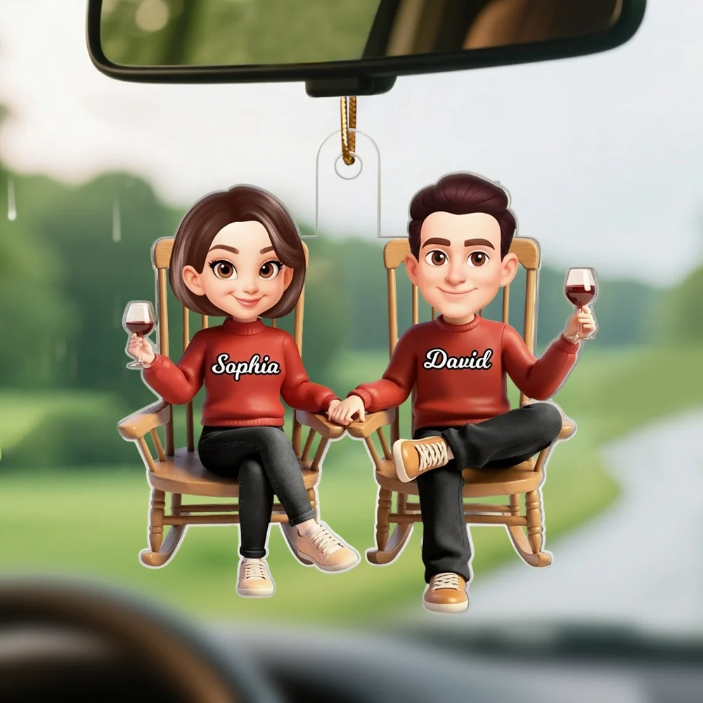 Personalized Acrylic Ornament Cartoon Couple Holding Hands in Rocking Chairs Unique Gift for Him & Her - Image 3