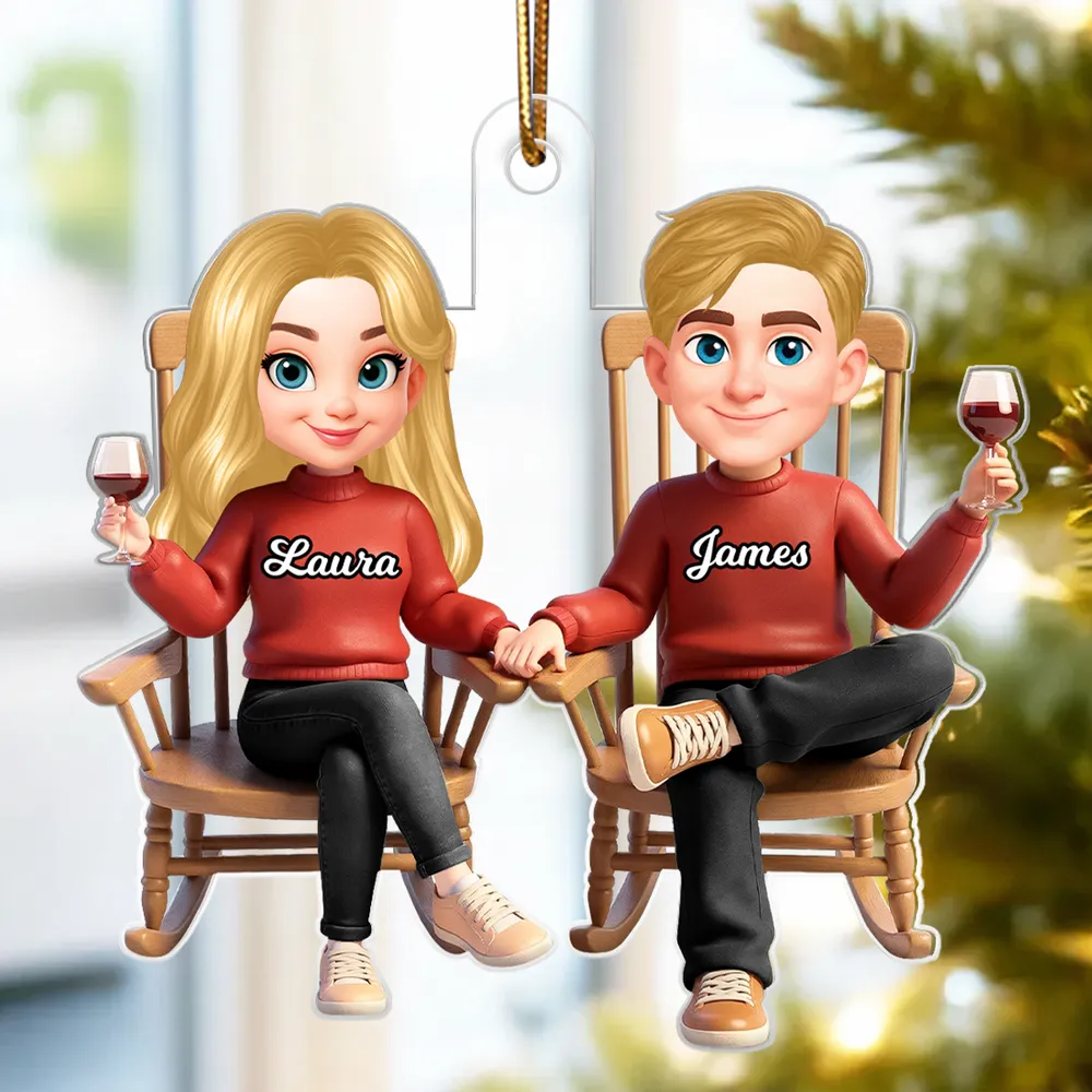 Personalized Acrylic Ornament Cartoon Couple Holding Hands in Rocking Chairs Unique Gift for Him & Her - Image 5