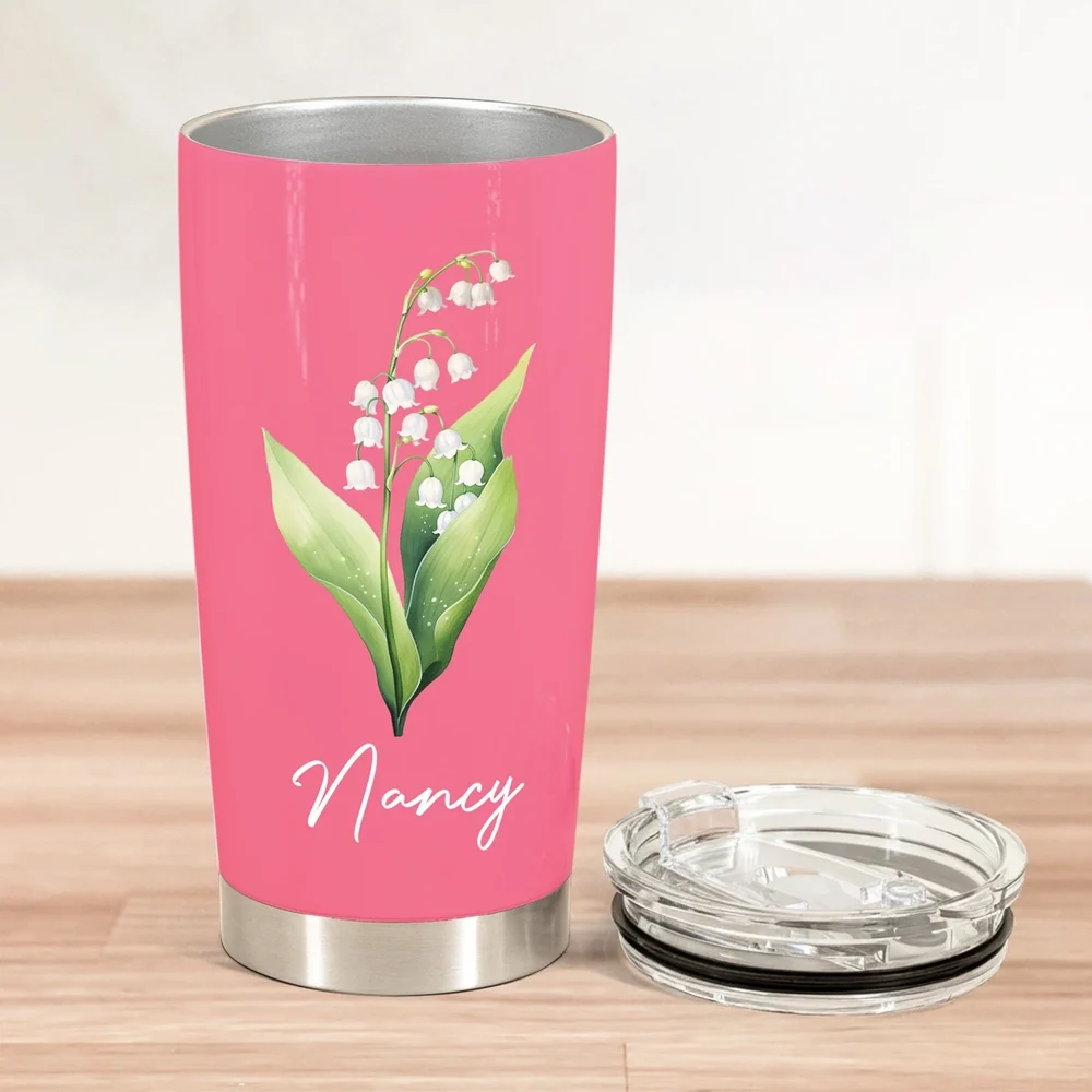 Personalized Birth Flower Insulated Travel Tumbler with Name Cute Floral Gift for Friends Coworkers Sisters Daughters - Image 3