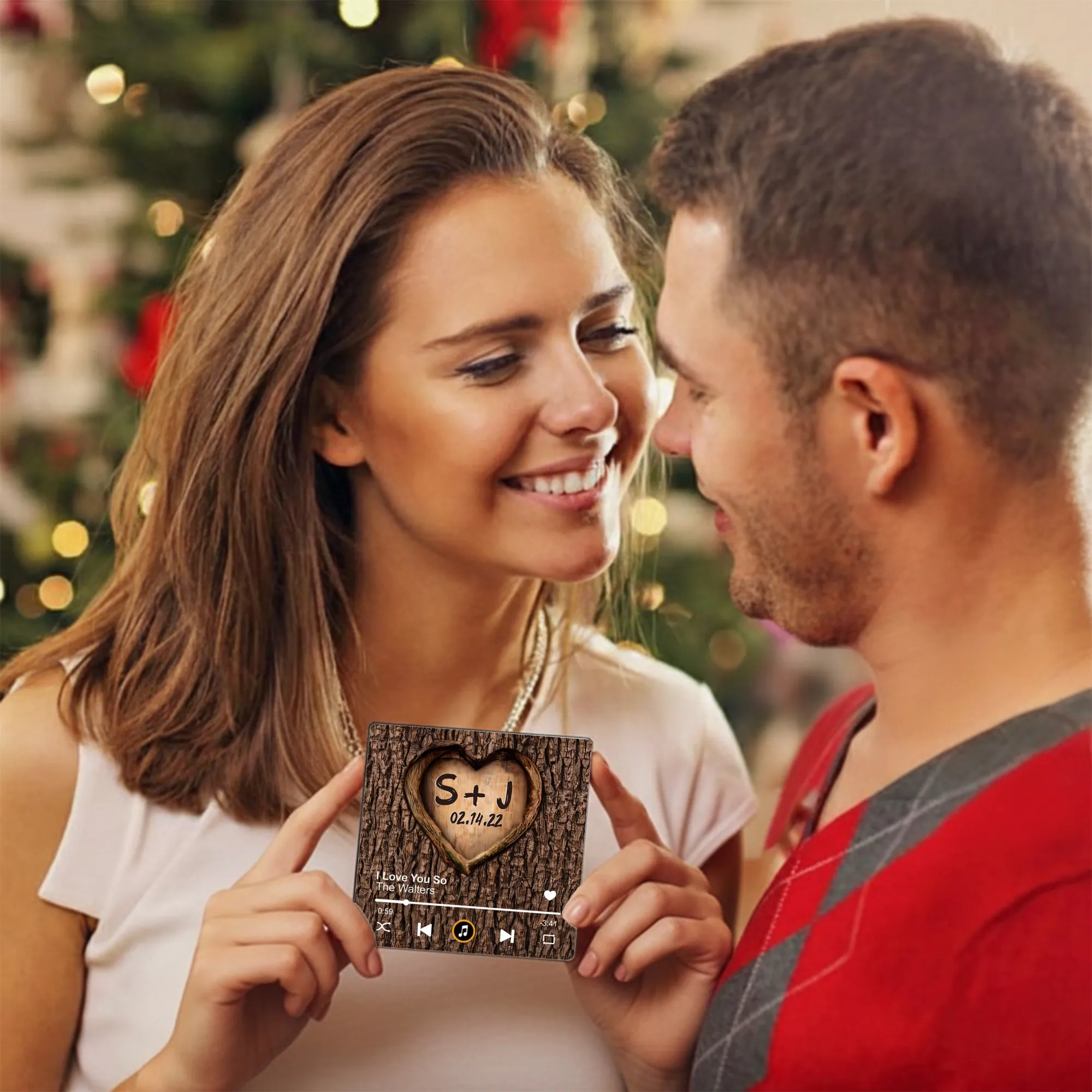 Personalized Heart Tree Acrylic Music Magnet, Rustic Wood Look Couple Gift for Valentine's Day Love Keepsake - Image 6