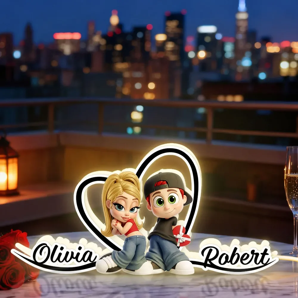 Personalized Couple Acrylic Light Box with Glowing Heart - Cute Cartoon Keepsake Nightstand Decor, Unique Gift for Couples - Image 5