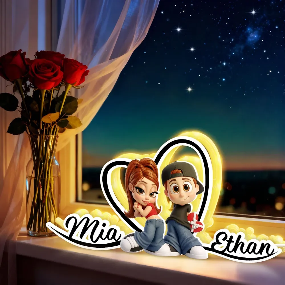 Personalized Couple Acrylic Light Box with Glowing Heart - Cute Cartoon Keepsake Nightstand Decor, Unique Gift for Couples - Image 6