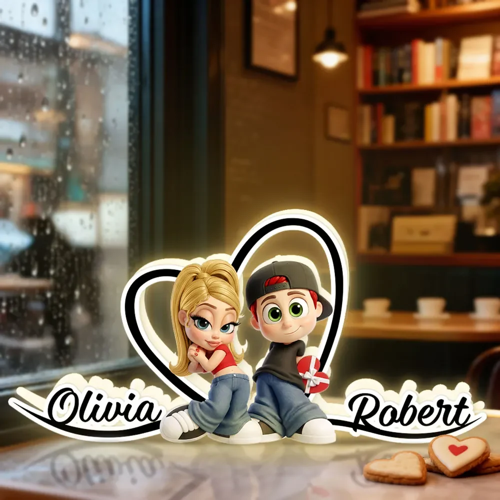 Personalized Couple Acrylic Light Box with Glowing Heart - Cute Cartoon Keepsake Nightstand Decor, Unique Gift for Couples - Image 7