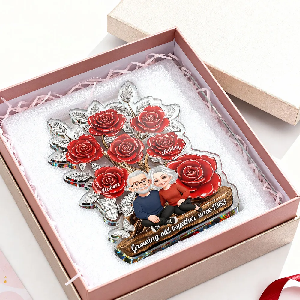 Personalized Shaped Acrylic Block Plaque with Red Rose Tree Couple Sitting Together, Unique Romantic Gift - Image 14