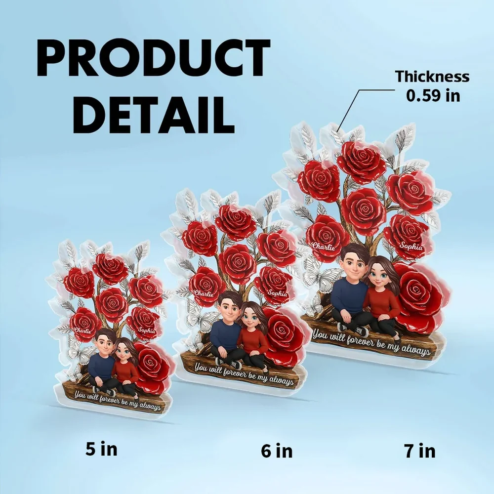 Personalized Shaped Acrylic Block Plaque with Red Rose Tree Couple Sitting Together, Unique Romantic Gift - Image 4
