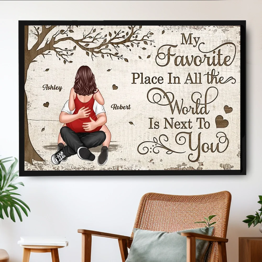 Personalized Couple Hugging Back View Poster Wall Art My Favorite Place In All The World Unique Romantic Gift - Image 2