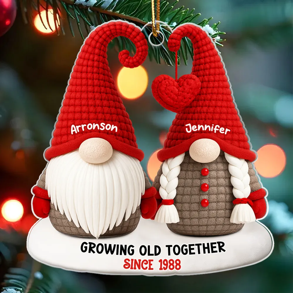 Personalized Acrylic Ornament with Cute Gnome Couple and Heart - Christmas Tree Decor, Unique Gift for Couples - Image 8