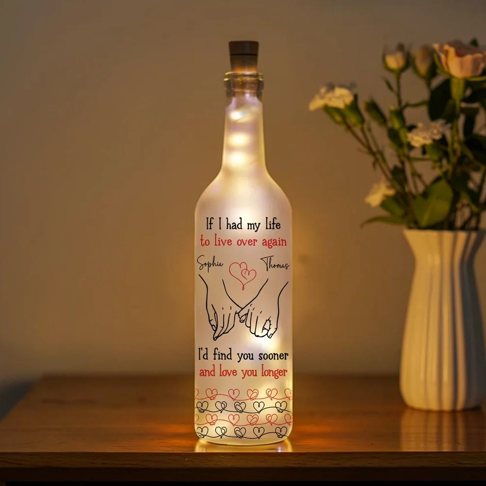 Personalized Bottle Lamp with Holding Hands Love Quote, Warm Glow Bedroom Decor, Unique Romantic Gift for Couple
