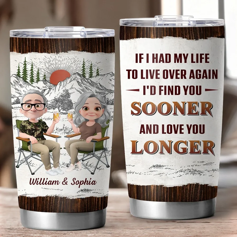 Insulated Travel Tumbler with Love Quote and Mountain Sunset Scene, Personalized Unique Gift for Couple