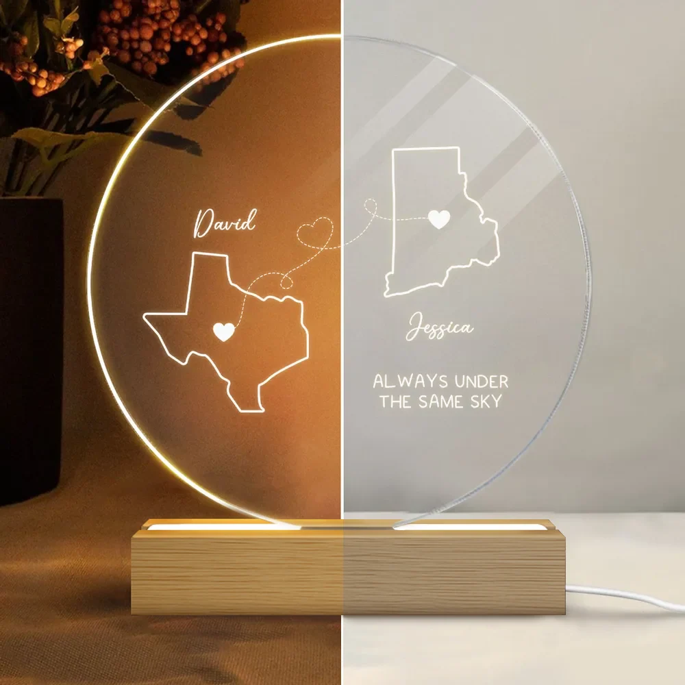 Personalized Long Distance Map LED Light Plaque, Always Under The Same Sky, Unique Couple Gift for Cozy Ambient Decor - Image 3
