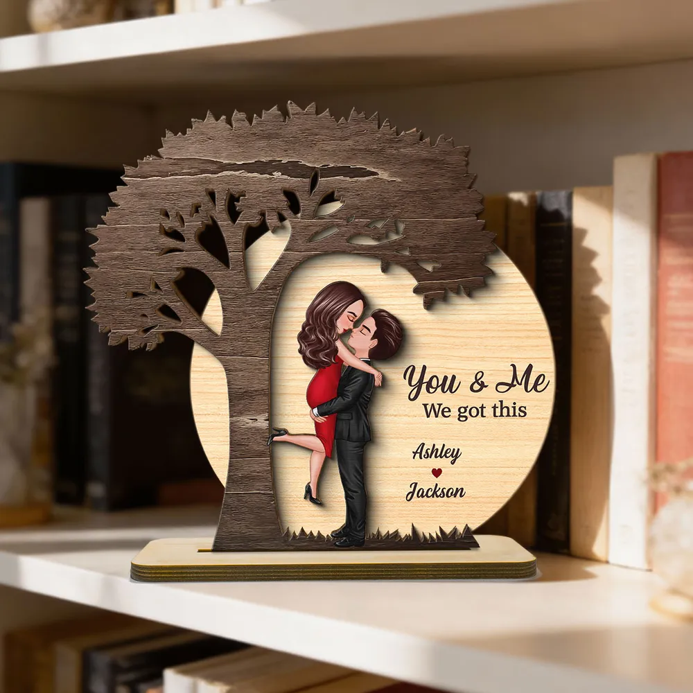 Personalized 2-Layer Wooden Plaque Couple Hugging Under Tree, You & Me Quote, Romantic Home Decor, Unique Gift for Wife or Husband - Image 3