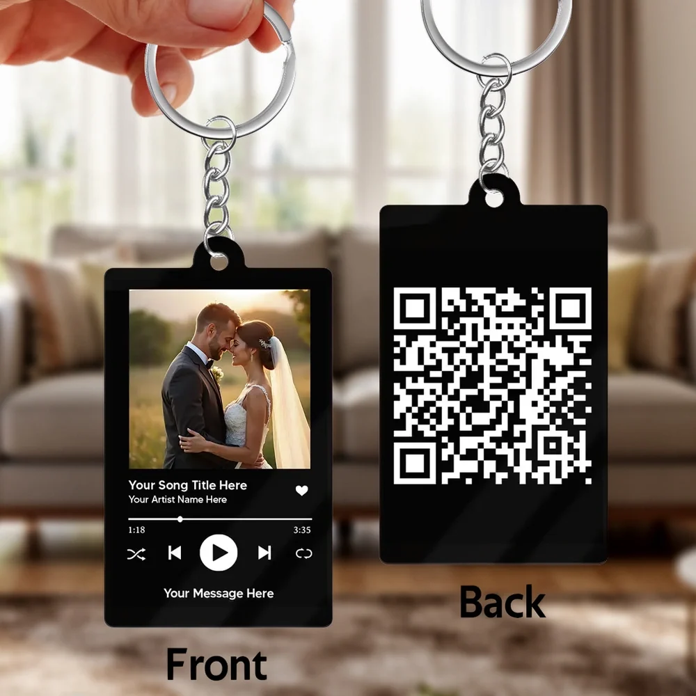 Personalized Song QR Acrylic Keychain With Photo Player Card Look, Romantic Couple Gift, Unique Custom Keepsake