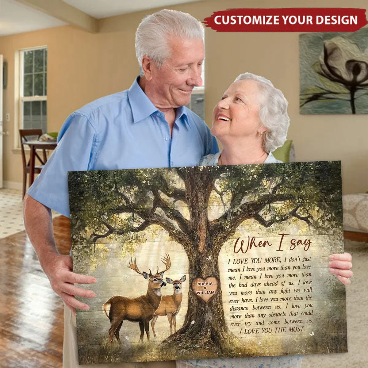 Custom I Love You More Quote Poster with Deer Couple Under Tree, Cozy Neutral Wall Decor, Unique Gift for Couple - Image 2