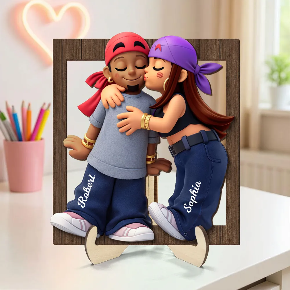 Personalized 2-Layer Wooden Plaque Cute Couple Kissing Keepsake for Bedroom Decor, A Unique Gift for Him or Her - Image 3