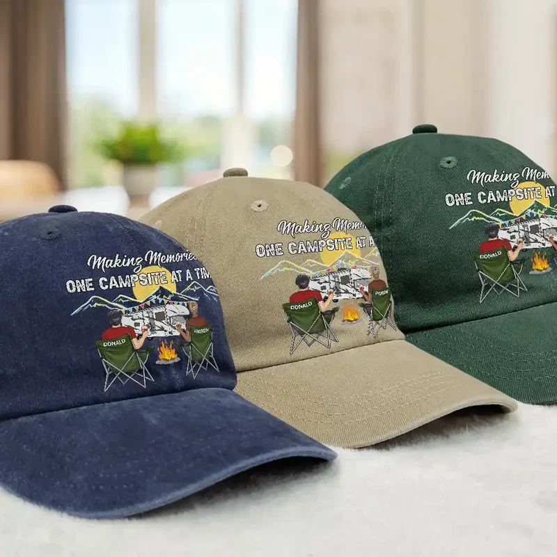 Personalized Washed Denim Baseball Cap Camping Partners For Life Outdoor Wear Vintage Look Unique Gift for Couple - Image 3