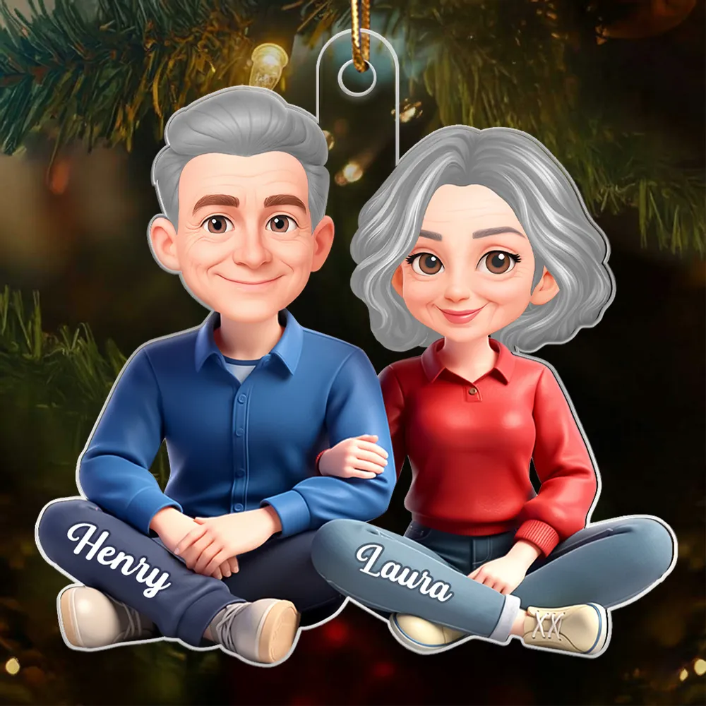 Personalized Couple Acrylic Ornament, Cute Cartoon Sitting Together, Unique Gift for Him or Her - Image 3