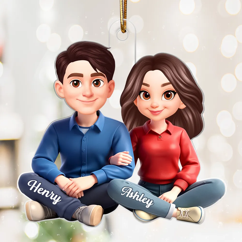 Personalized Couple Acrylic Ornament, Cute Cartoon Sitting Together, Unique Gift for Him or Her - Image 6