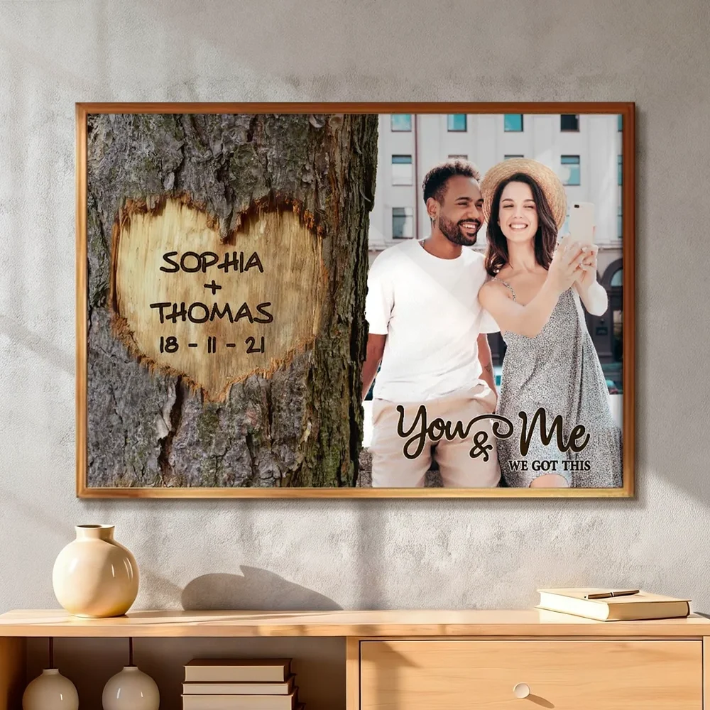 You & Me We Got This Couple Poster, Personalized Photo Wall Art with Rustic Tree Heart Vibe, Sweet Gift for Couples
