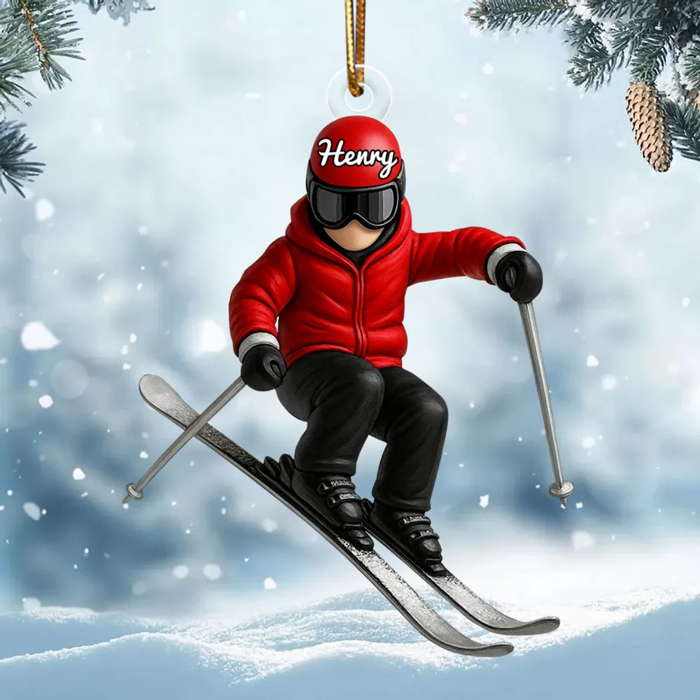 Personalized Skier Acrylic Ornament, Custom Name Winter Skiing Scene, Unique Christmas Tree Gift For Ski Lovers - Image 5