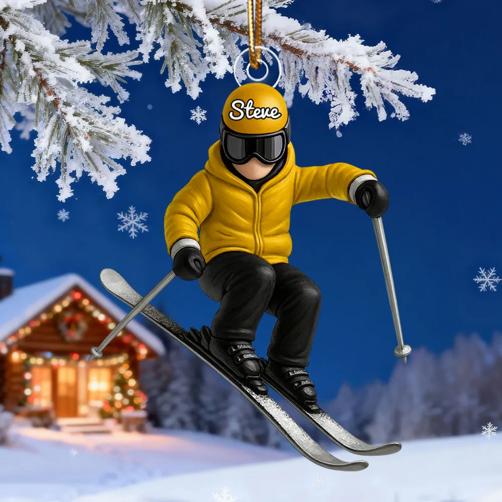Personalized Skier Acrylic Ornament, Custom Name Winter Skiing Scene, Unique Christmas Tree Gift For Ski Lovers - Image 6