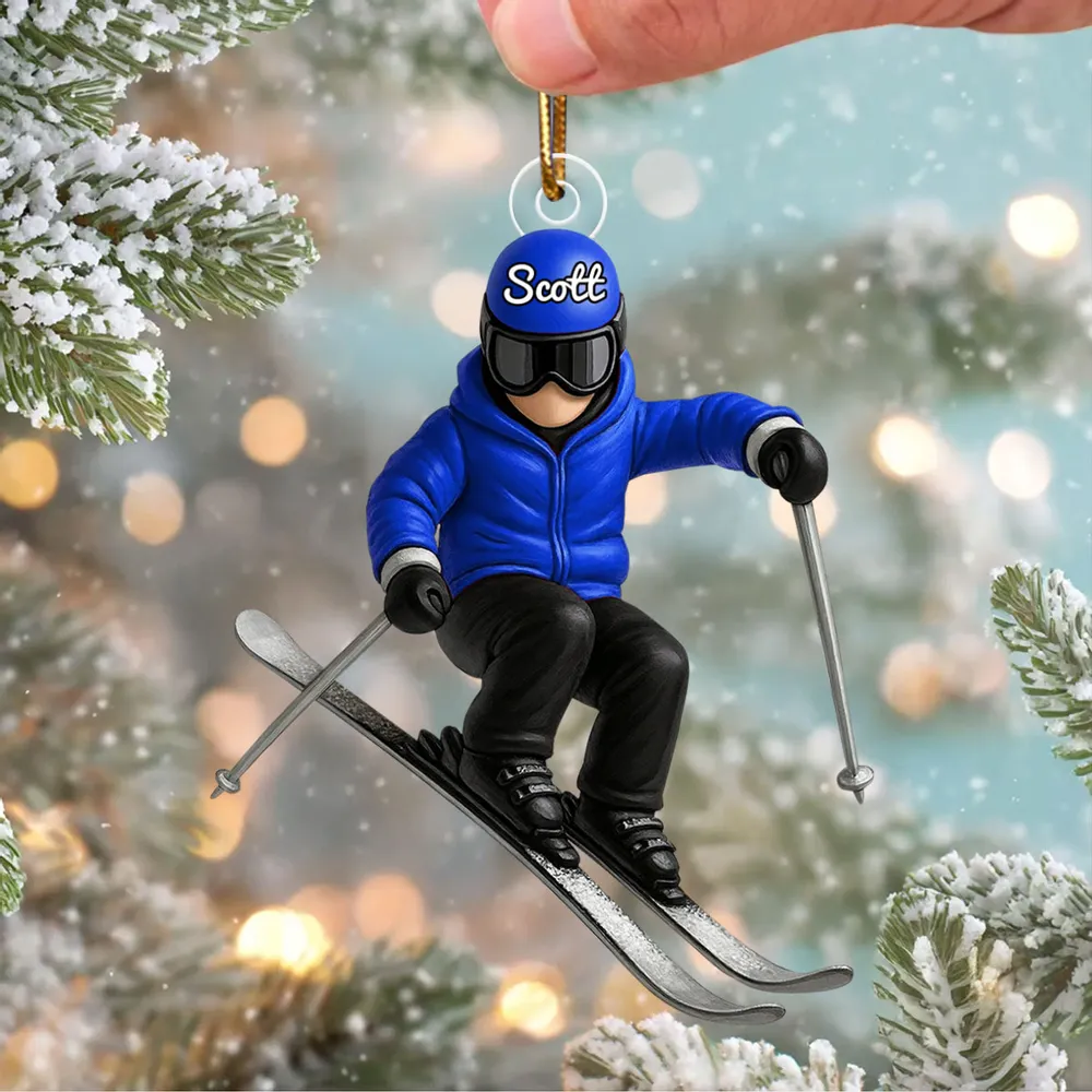 Personalized Skier Acrylic Ornament, Custom Name Winter Skiing Scene, Unique Christmas Tree Gift For Ski Lovers - Image 7