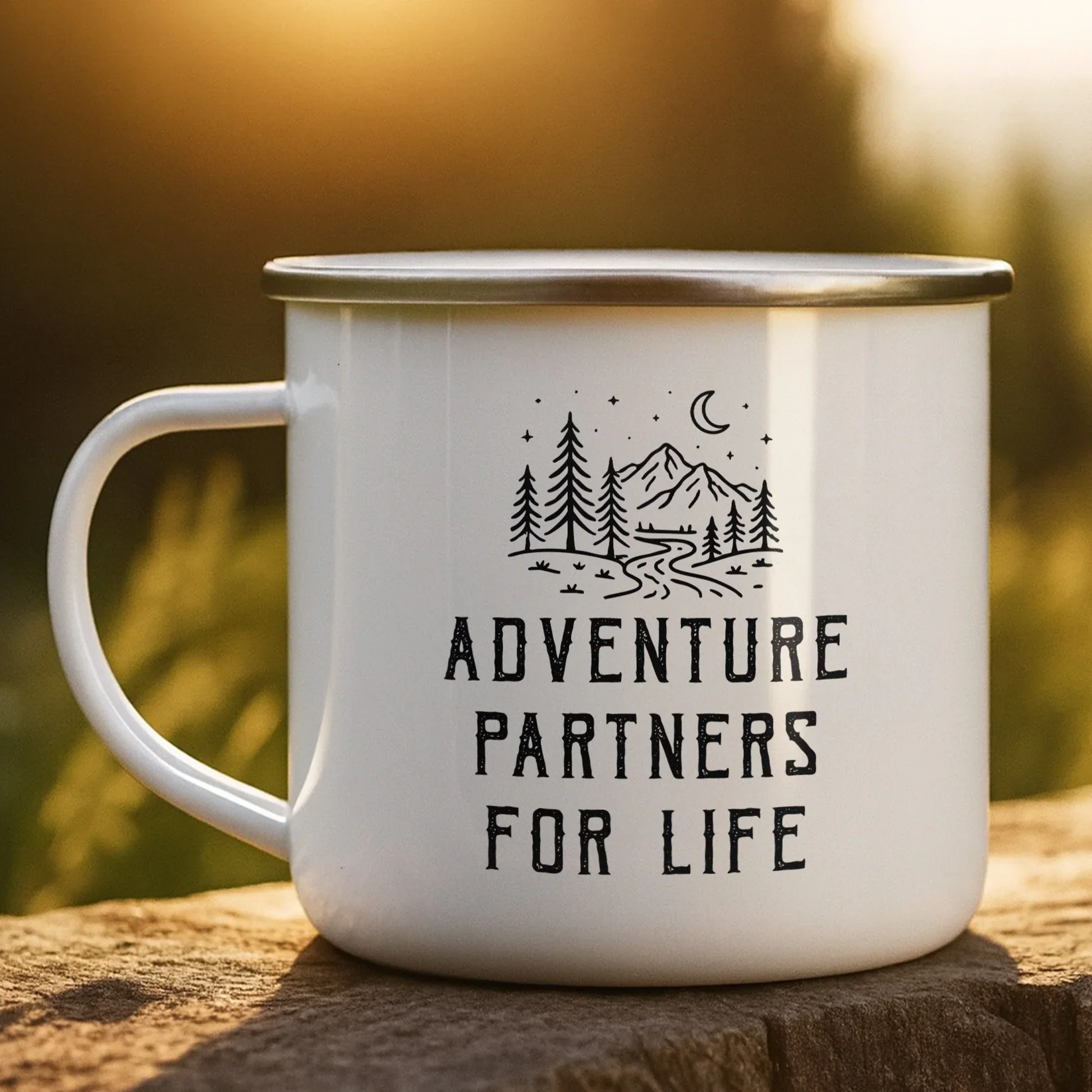 Personalized Enamel Mug Adventure Partners For Life Hiking Couple Gift, Minimal Mountain Line Art - Image 3