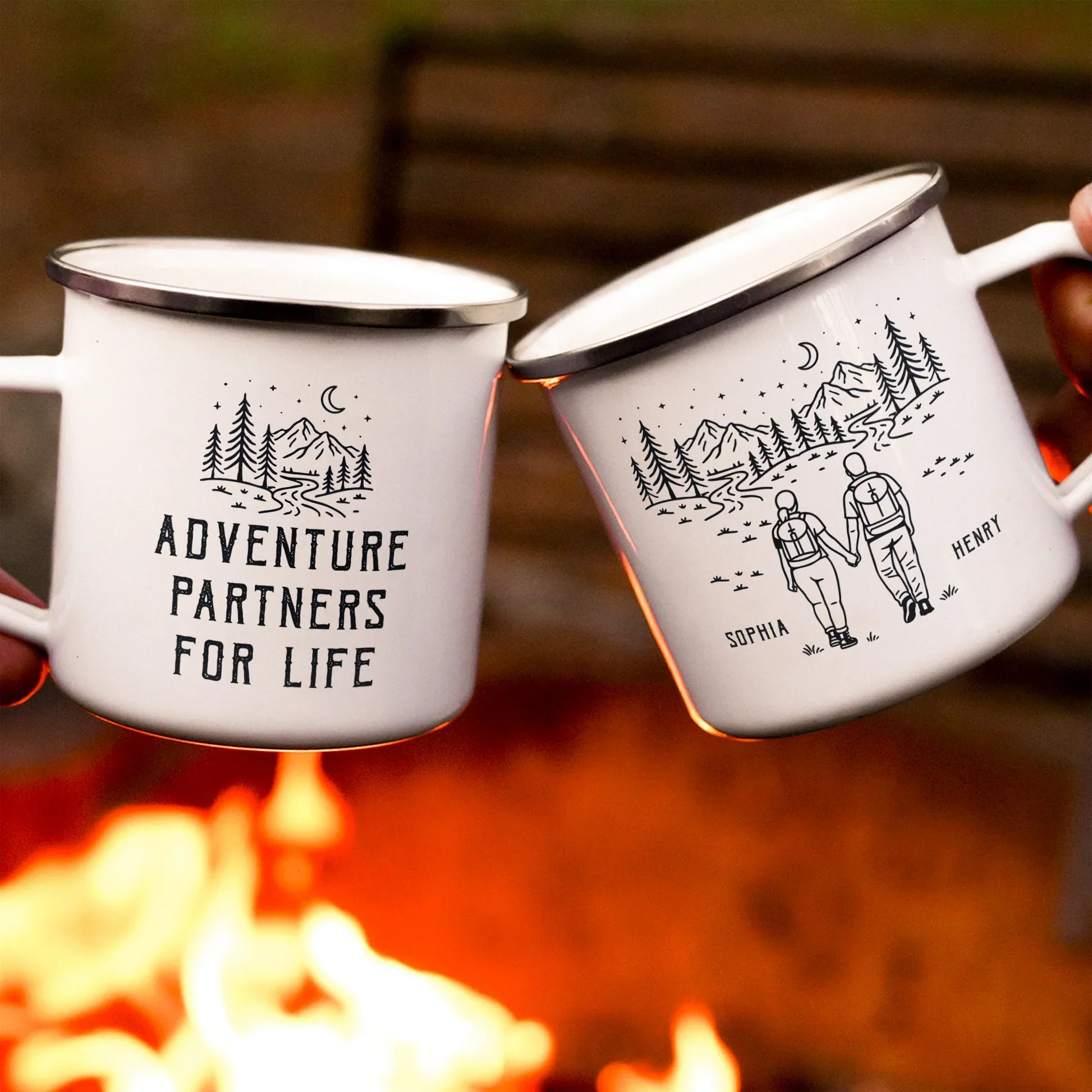 Personalized Enamel Mug Adventure Partners For Life Hiking Couple Gift, Minimal Mountain Line Art - Image 5